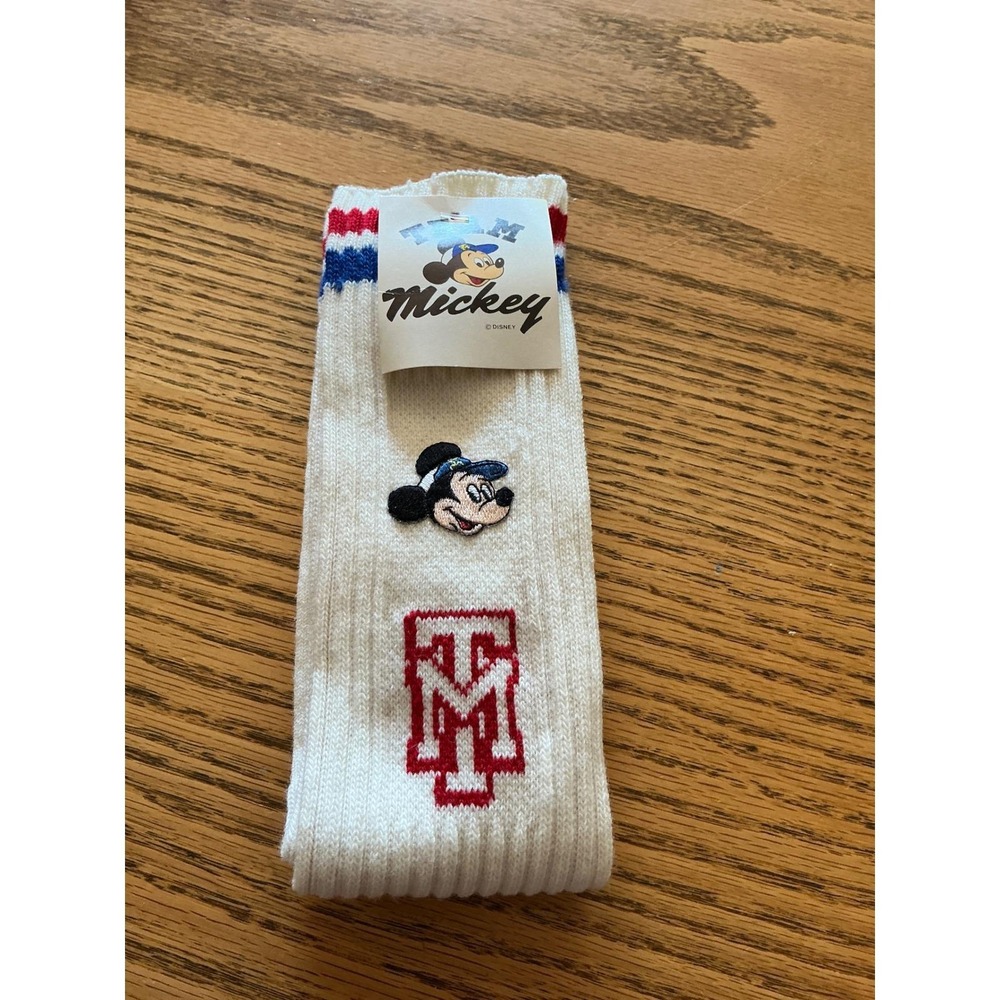 Vintage Team Mickey Disney Tube Socks White Red Blue Athletic Striped USA NWT